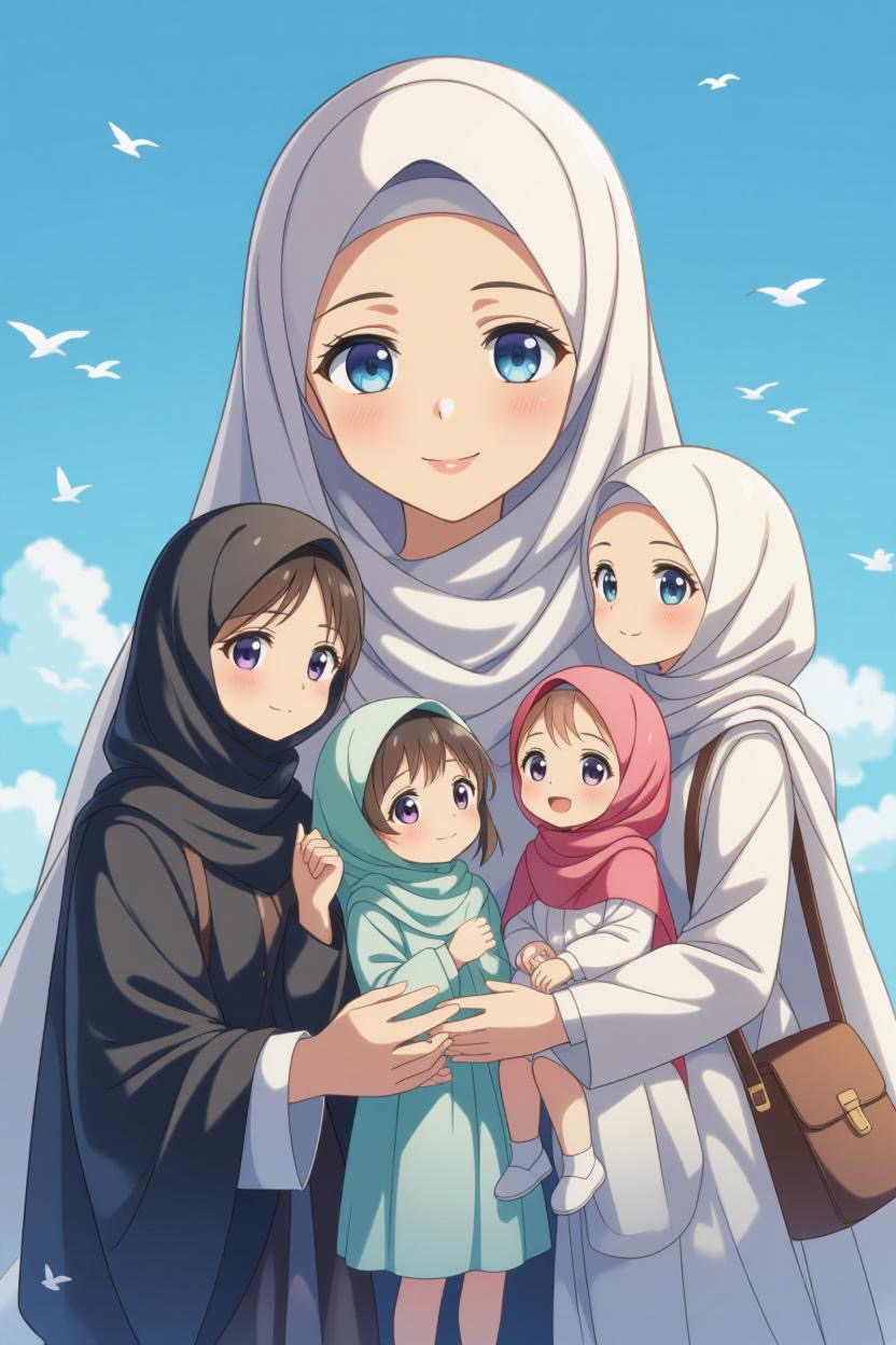 ムスリムの母親と子供たち